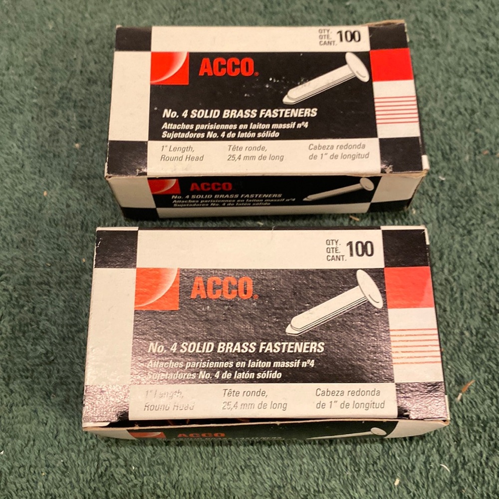 NIB Set of two Acco No. 4 Solid Brass Fasteners
